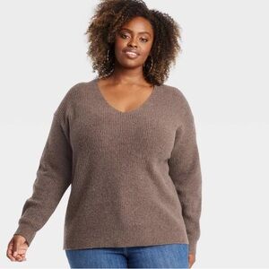 Ava & Viv Women's V-Neck Sweater in Tan